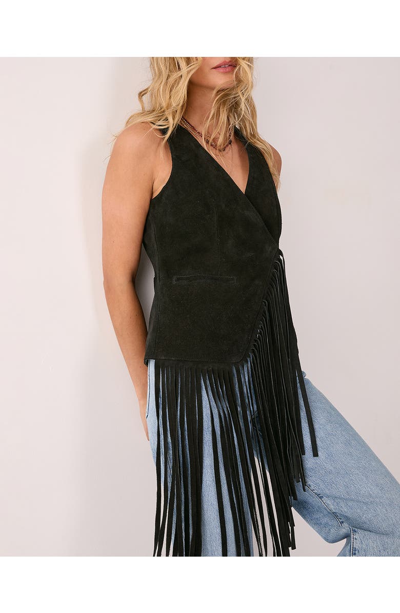 NASTY GAL Premium Suede Fringe Waistcoat, Alternate, color, Black