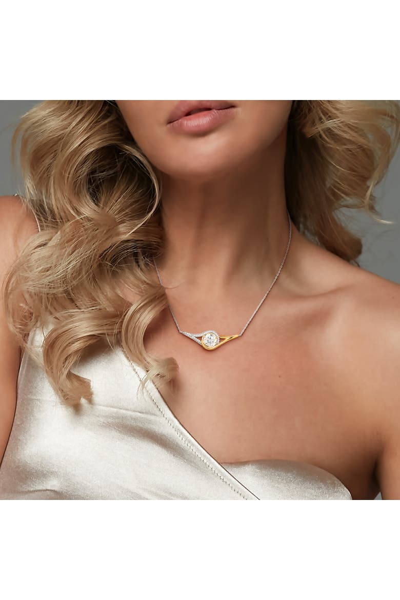 Moissanite Halo Necklace Two-Tone Sterling Silver, Alternate, color, Moissanite