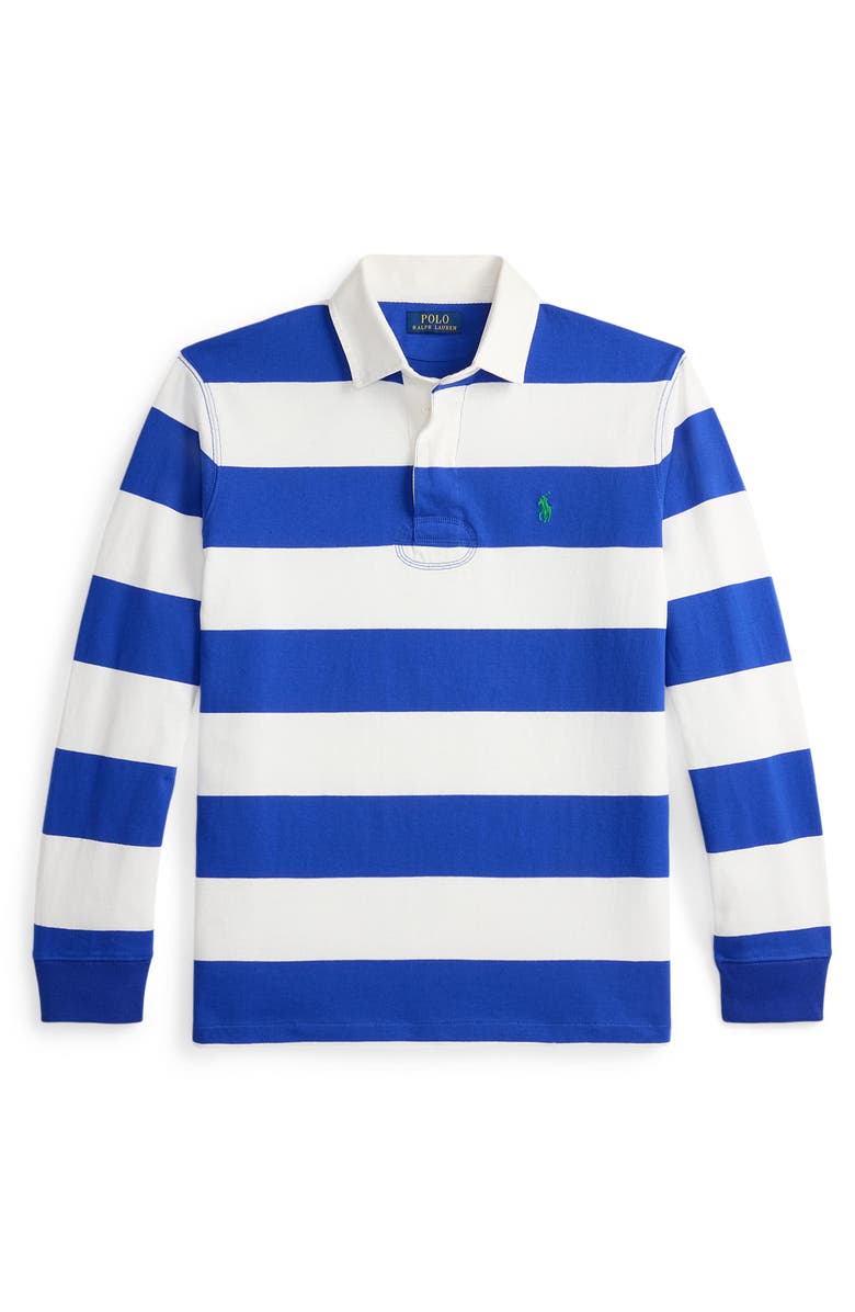 Polo Ralph Lauren The Iconic Rugby Stripe Long Sleeve Polo, Alternate, color, Pacific Royal/ Cls Oxfrd White