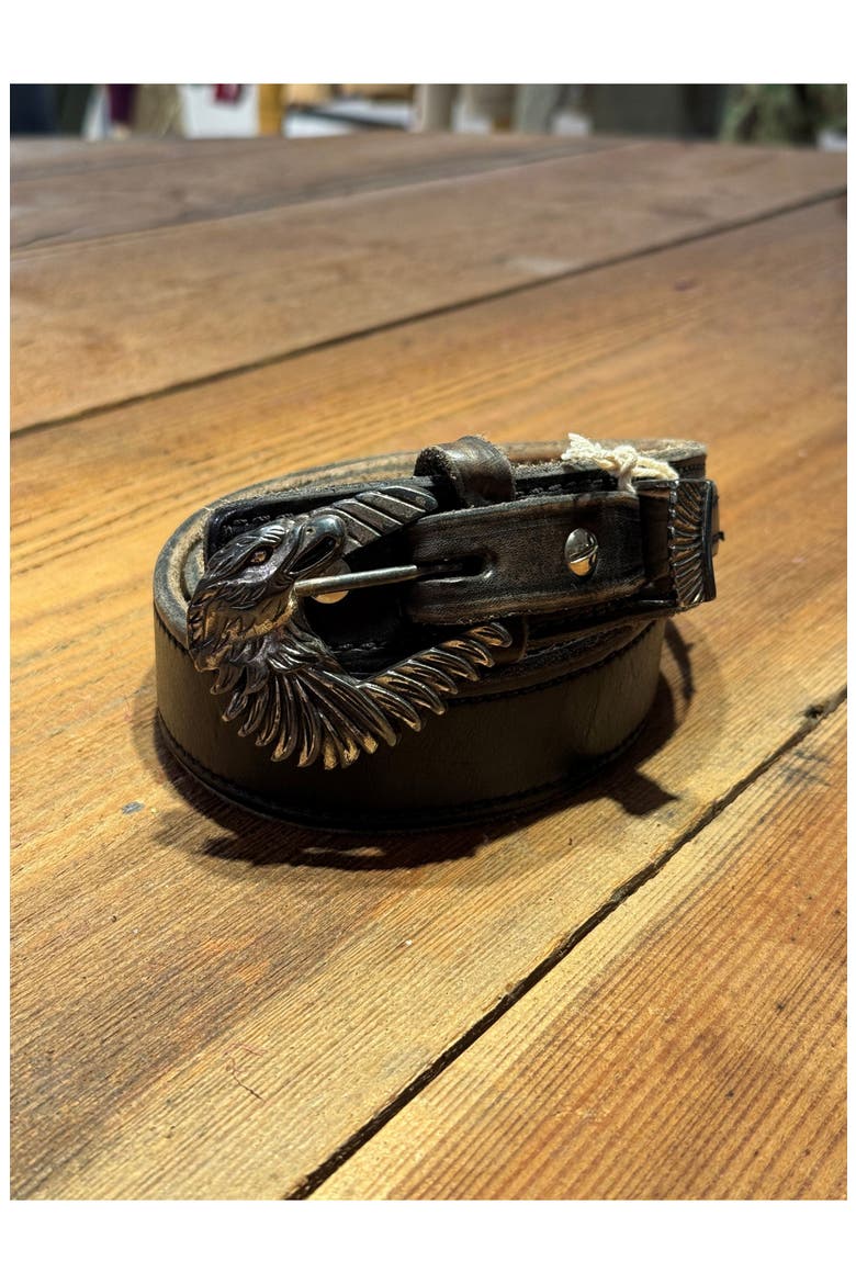 Western Buckle Leather Belt, Main, color, Black