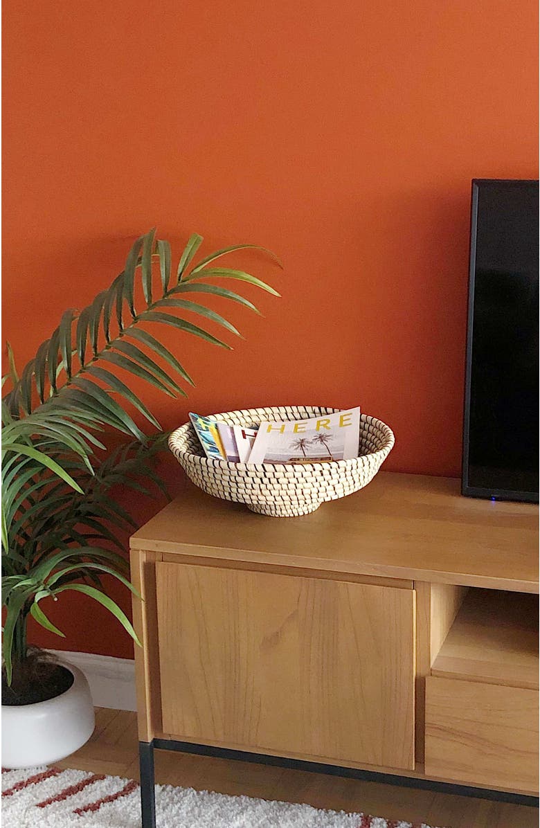 indego africa Raffia Pedestal Basket, Alternate, color, Natural And Black