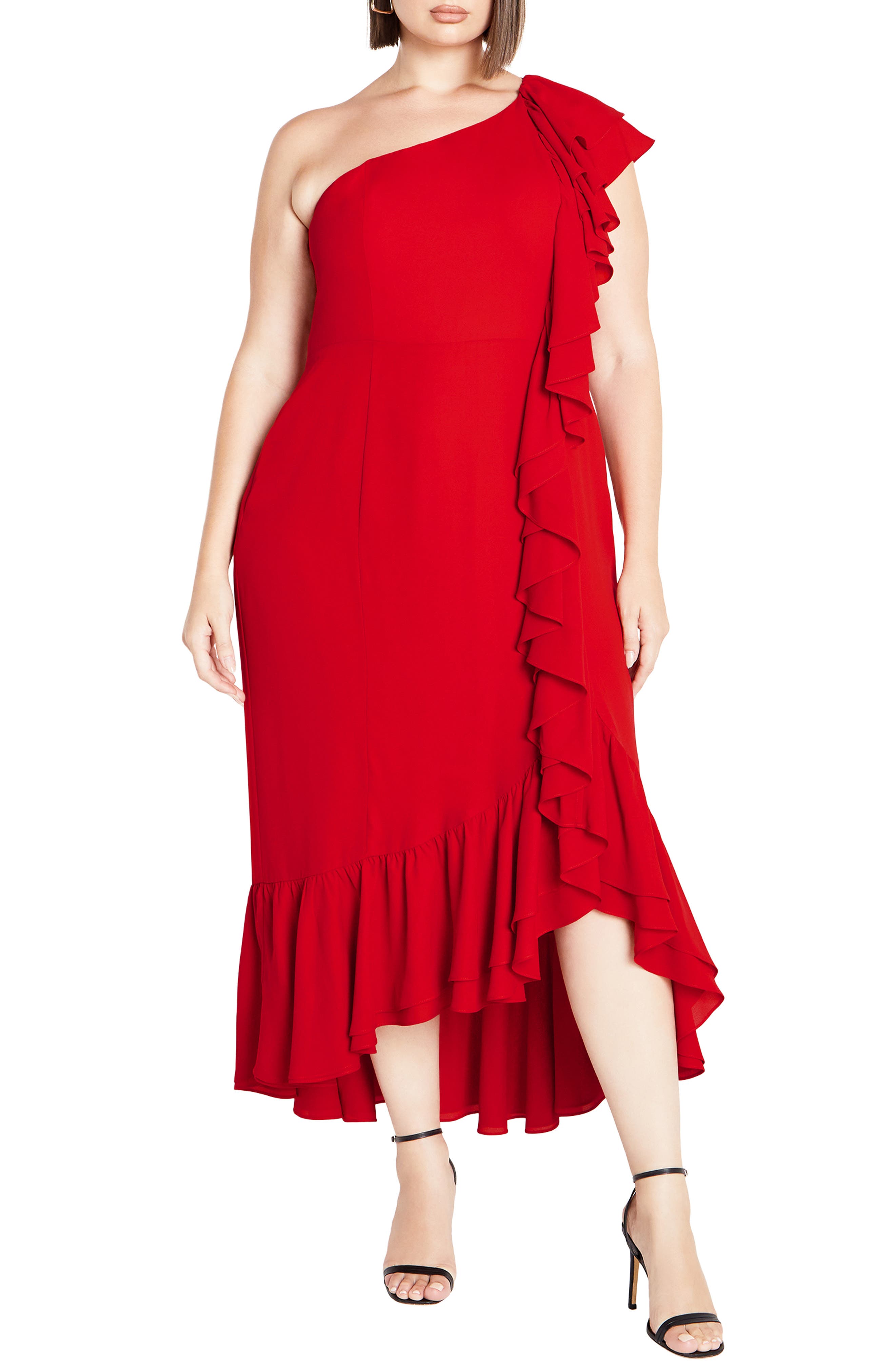City Chic Izabela One-Shoulder Ruffle Maxi Dress