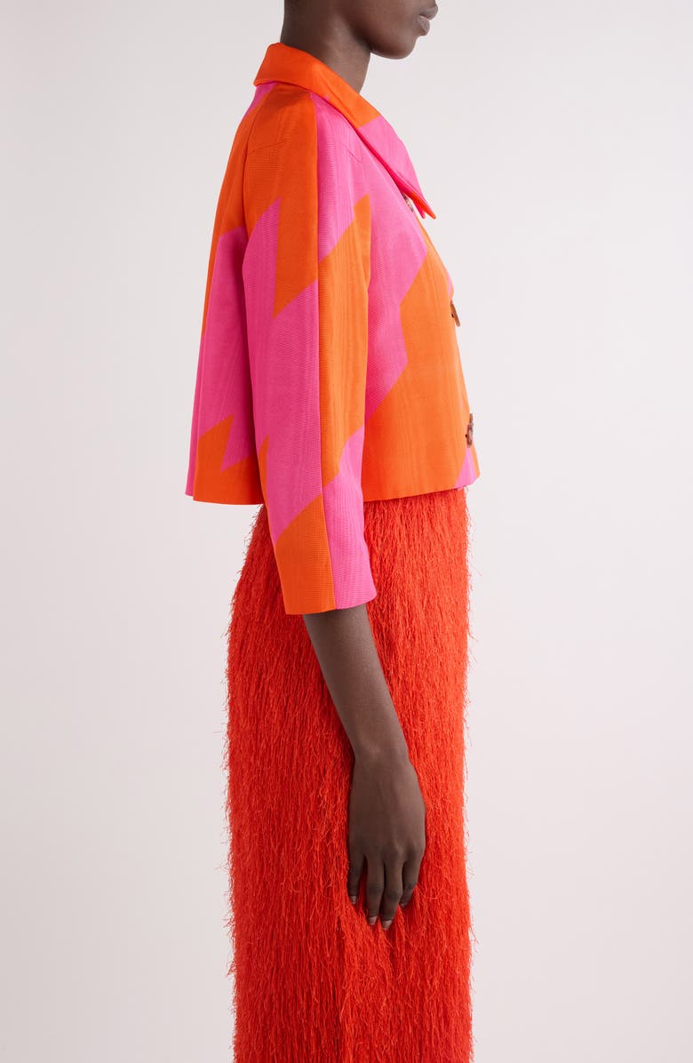 Dries Van Noten Vipa Broken Stripe Crop Moiré Jacket, Alternate, color, Fuchsia