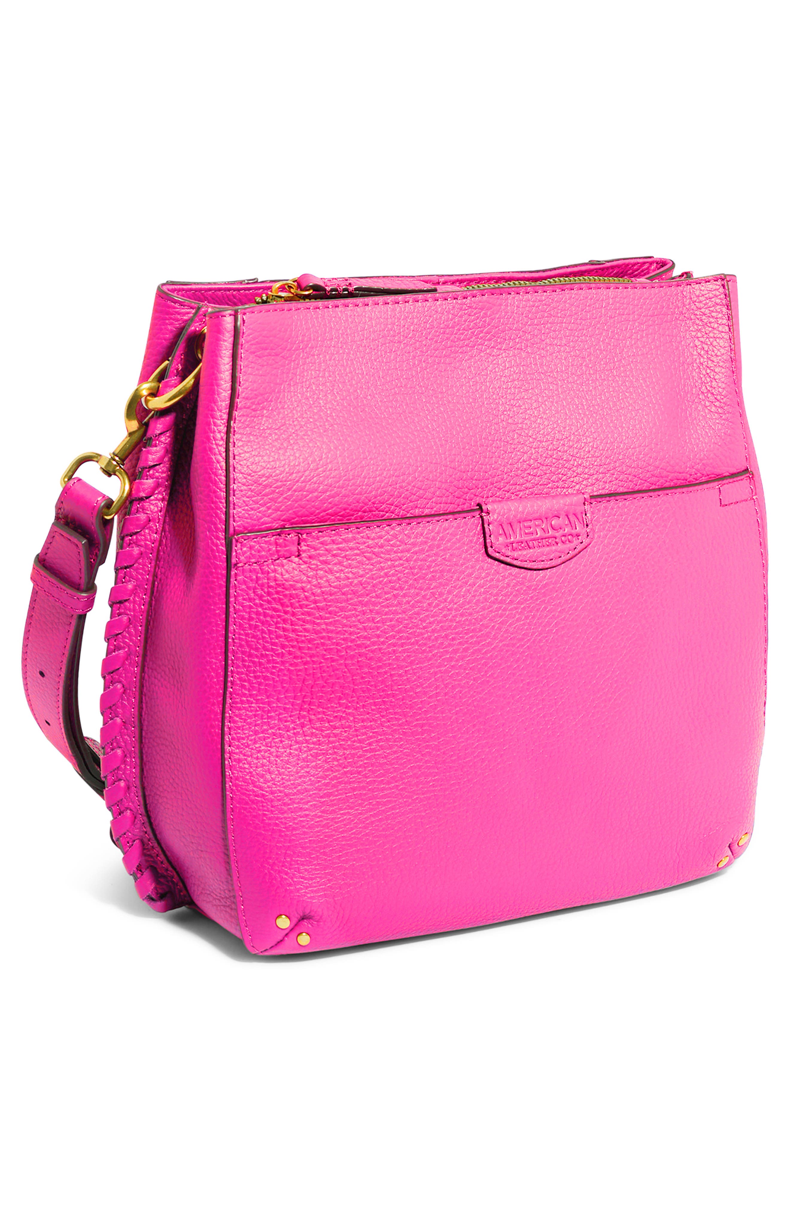 Luca Triple Pocket Leather Crossbody Bag, Alternate, color, KNOCKOUT PINK