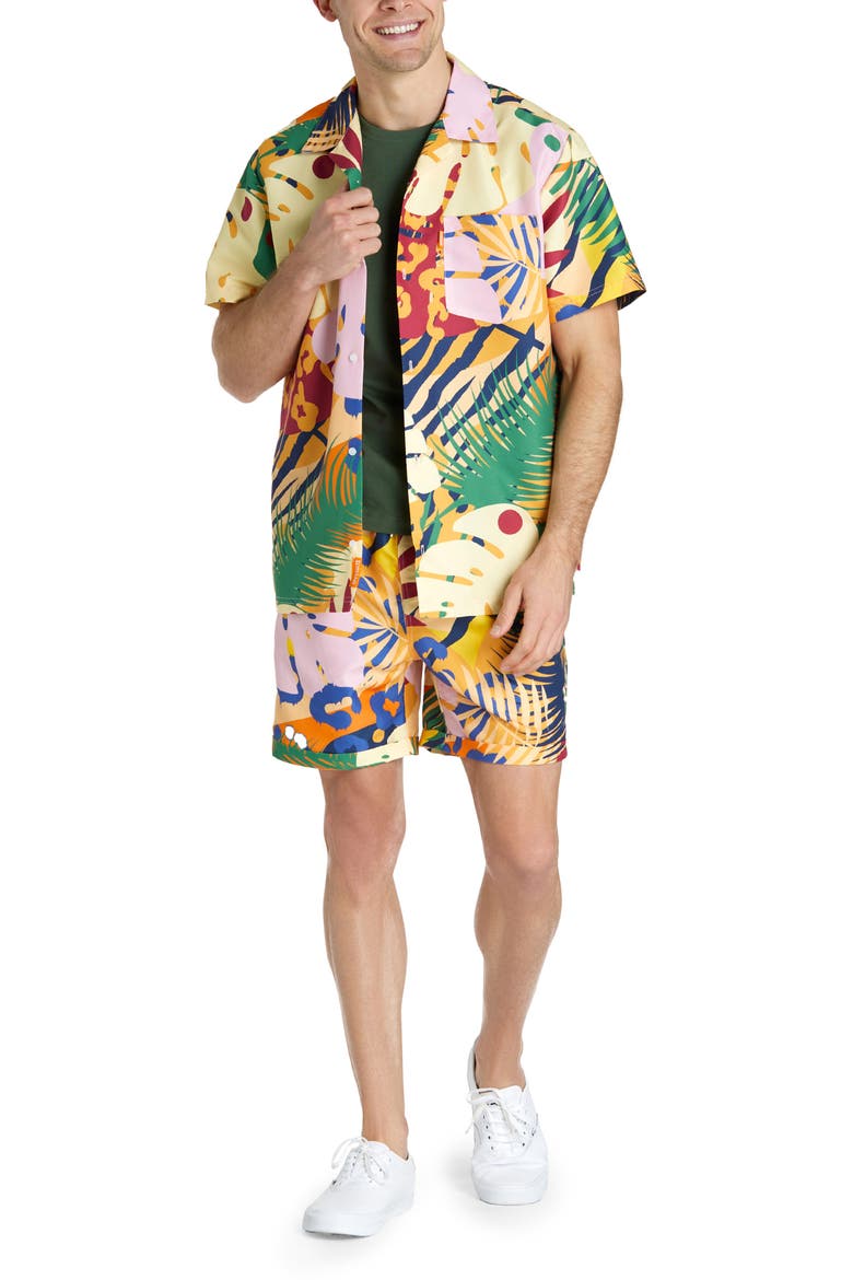Tropic Thrill Camp Shirt & Drawstring Shorts Set, Main, color, YELLOW MULTI