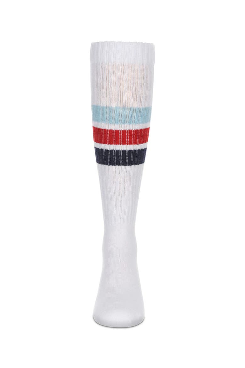 Triple Stripe Knee High Socks, Alternate, color, White Multi