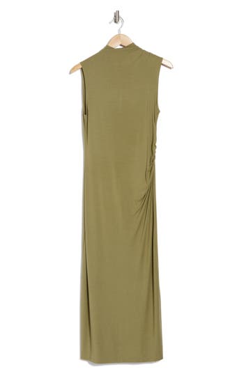 Vince Turtleneck Sleeveless Ruched Sweater Dress In Artichoke