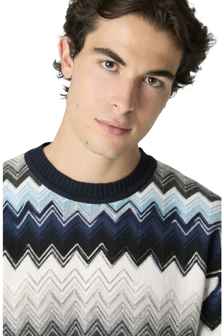 Crew Neck Sweater With Flame Zigzag Pattern, Alternate, color, Black & Blue