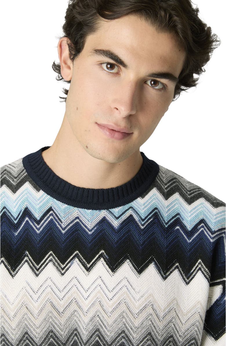 Missoni Crew Neck Sweater With Flame Zigzag Pattern, Alternate, color, Black & Blue