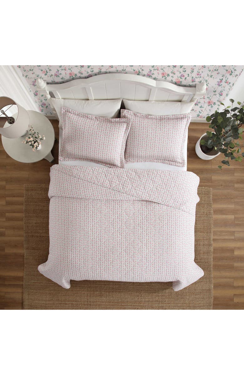 Laura Ashley Marta Floral Stripe 3-Piece King Quilt & Sham Set, Main, color, Lt-Pastel Pink