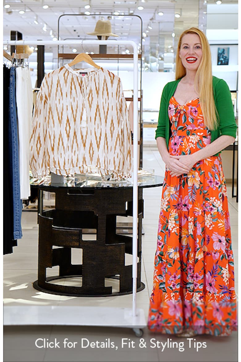 Ikat Print Split Neck Peasant Top video