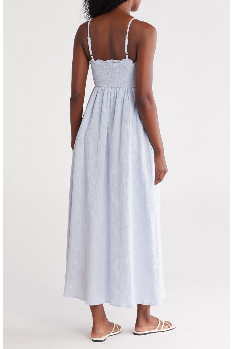 Smocked Button Front Cotton Gauze Sundress, Alternate, color, DUSTY BLUE