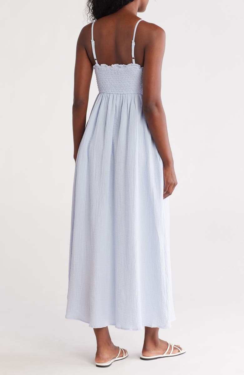 Lovestitch Smocked Button Front Cotton Gauze Sundress, Alternate, color, Dusty Blue