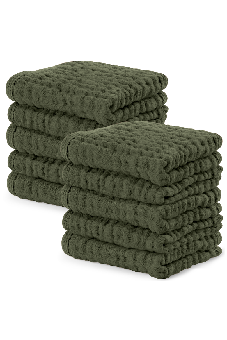 Muslin Washcloths - Pack of 10, Main, color, Kelp