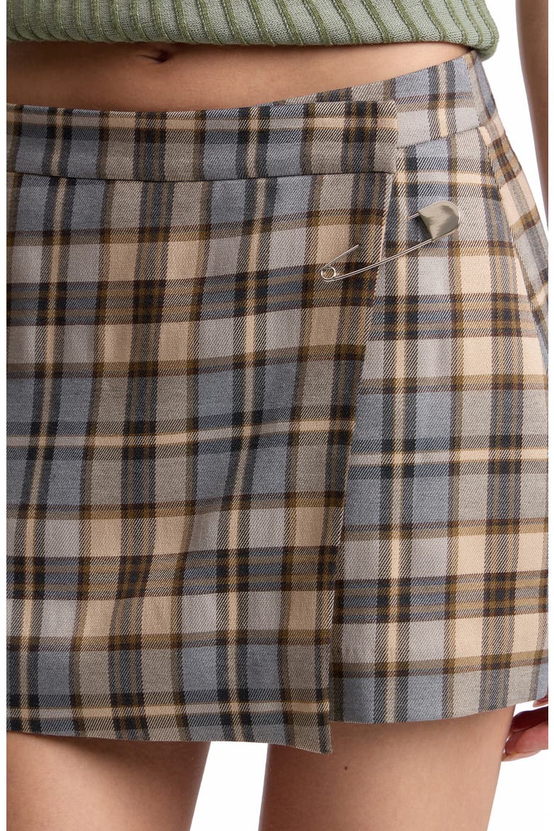 Safety Pin Plaid Mini Skort, Alternate, color, LT BROWN PLAID