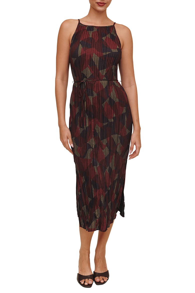 Pleated Halter Midi Dress, Main, color, ABSTRACT CAMO PRINT