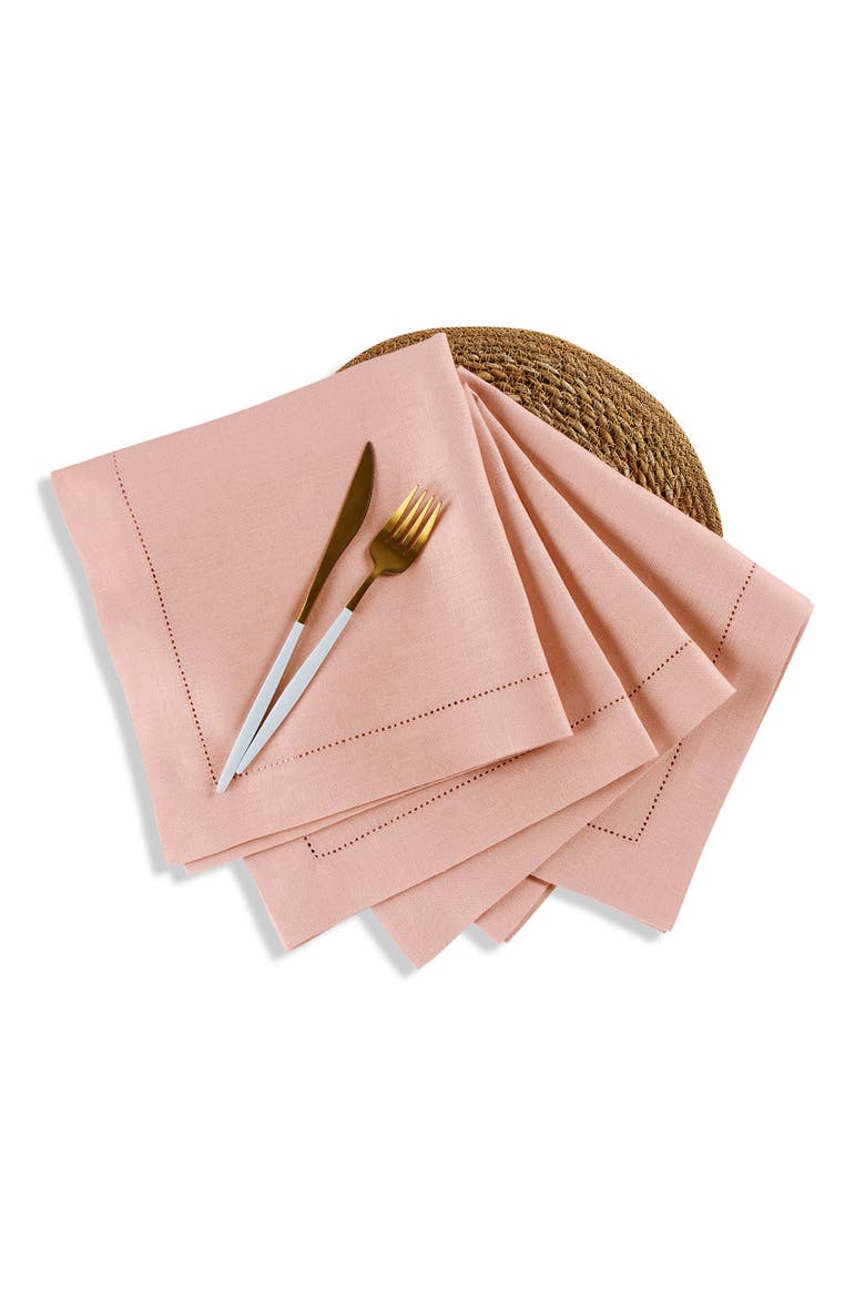 Linen Dinner Napkins Set of 4, 20 x 20" - Medium Weight Hemstitch, Main, color, Misty Pink