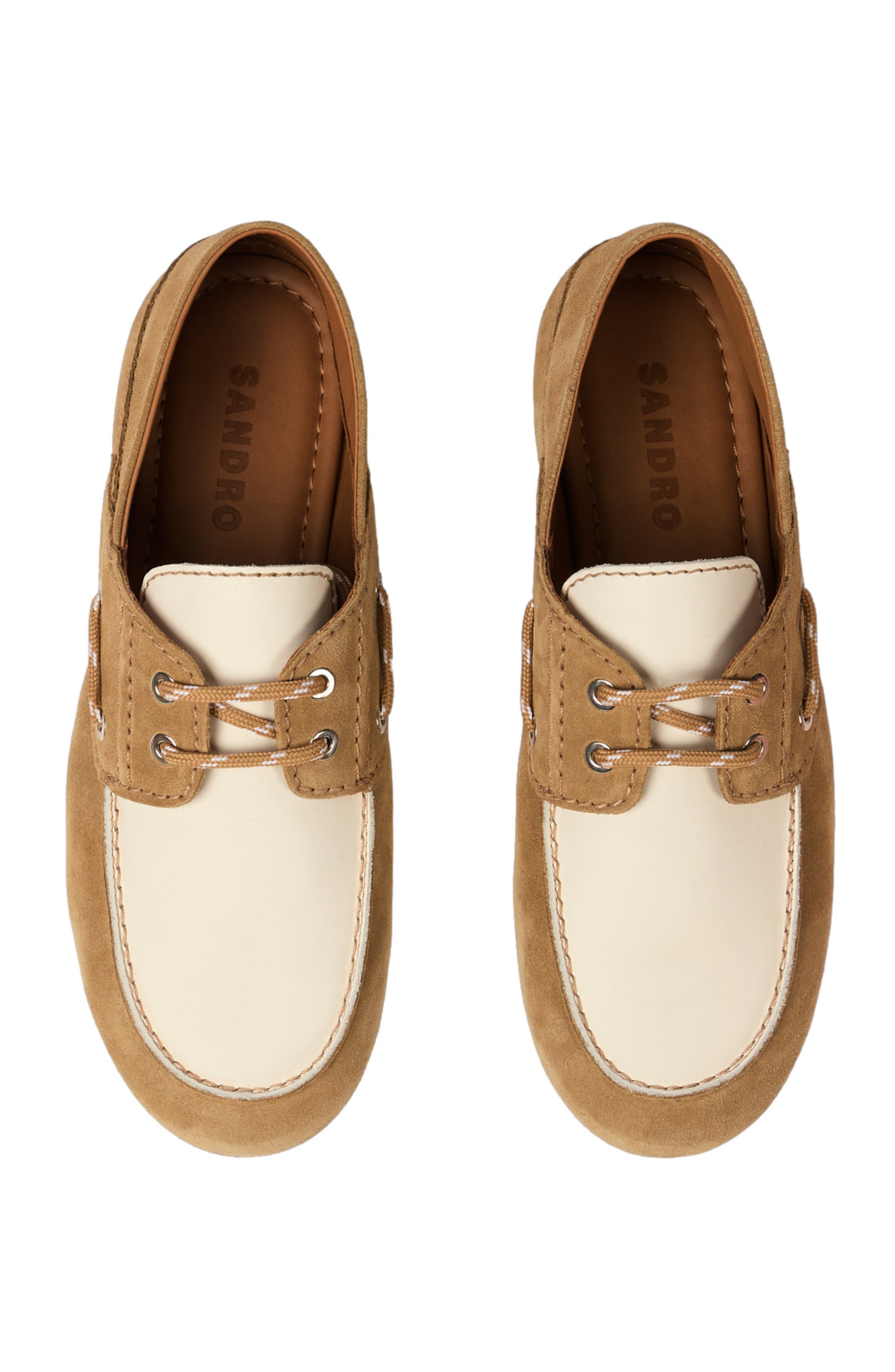 SANDRO Suede boat shoes, Alternate, color, Beige