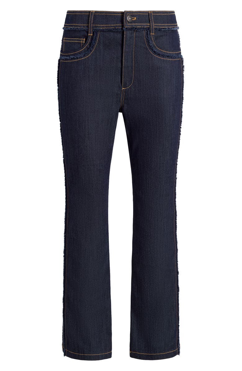 Cinq à Sept Sallie Fringe Trim Flare Crop Jeans, Alternate, color, Indigo