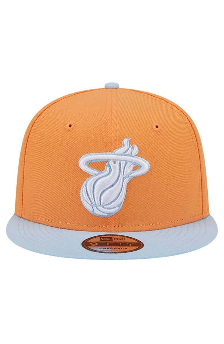 New Era Men's New Era Orange/Light Blue Miami Heat 2-Tone Color Pack 9FIFTY Snapback Hat, Alternate, color, 