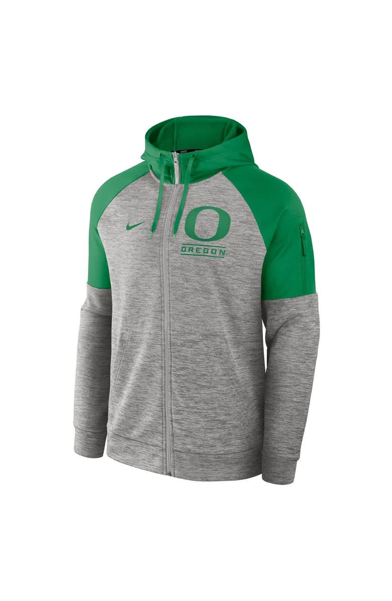 Nike Men's Nike Heather Gray Oregon Ducks Fitness Raglan Performance Full-Zip Hoodie, Alternate, color, 