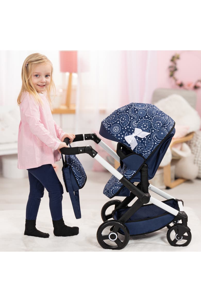Xeo Pram Blue, White Circles, Convertible, Foldable, Alternate, color, Multicolored