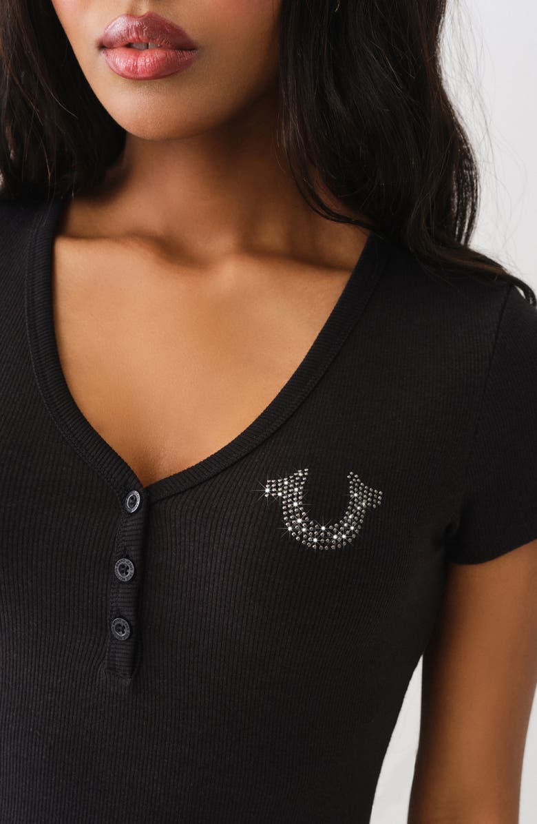 True Religion Brand Jeans Rhinestone Logo Rib Henley T-Shirt, Alternate, color, 