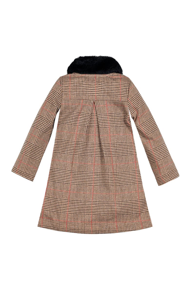 Hope & Henry Girls' Faux Fur Collar Fleece Coat, Kids, Alternate, color, Camel Glen Plaid
