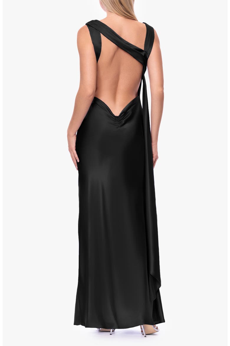 Open Back Satin Charmeuse Gown, Alternate, color, BLACK