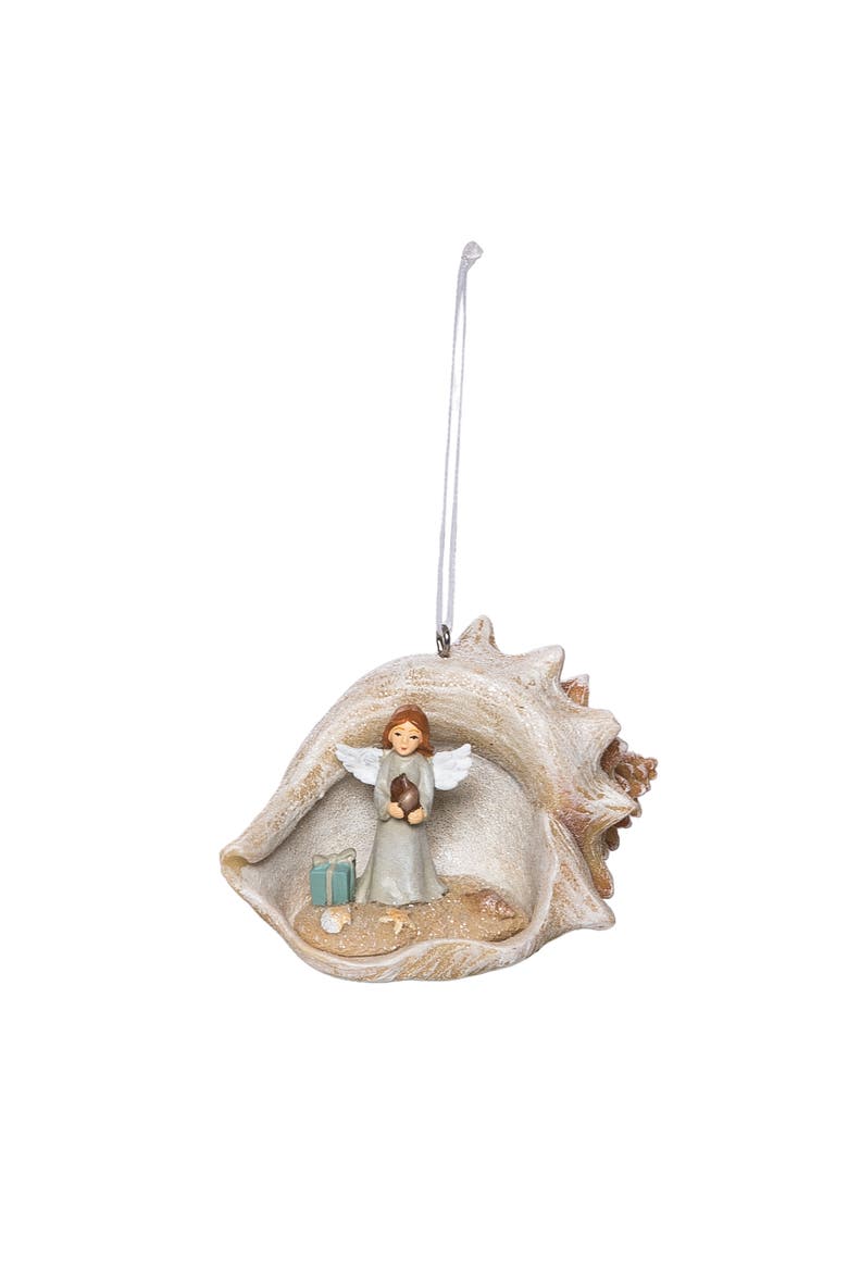 Angel Shell Tree Ornament, Main, color, Beige