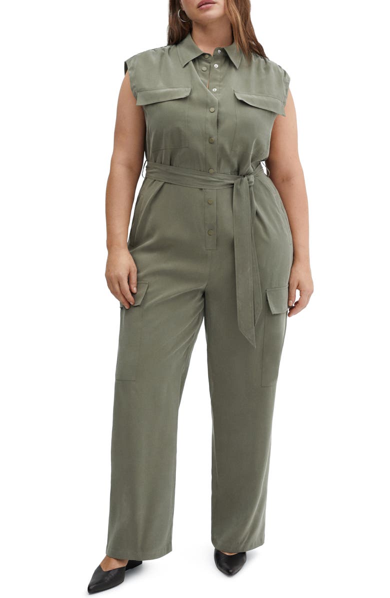 MANGO Sleeveless Cargo Jumpsuit, Main, color, 