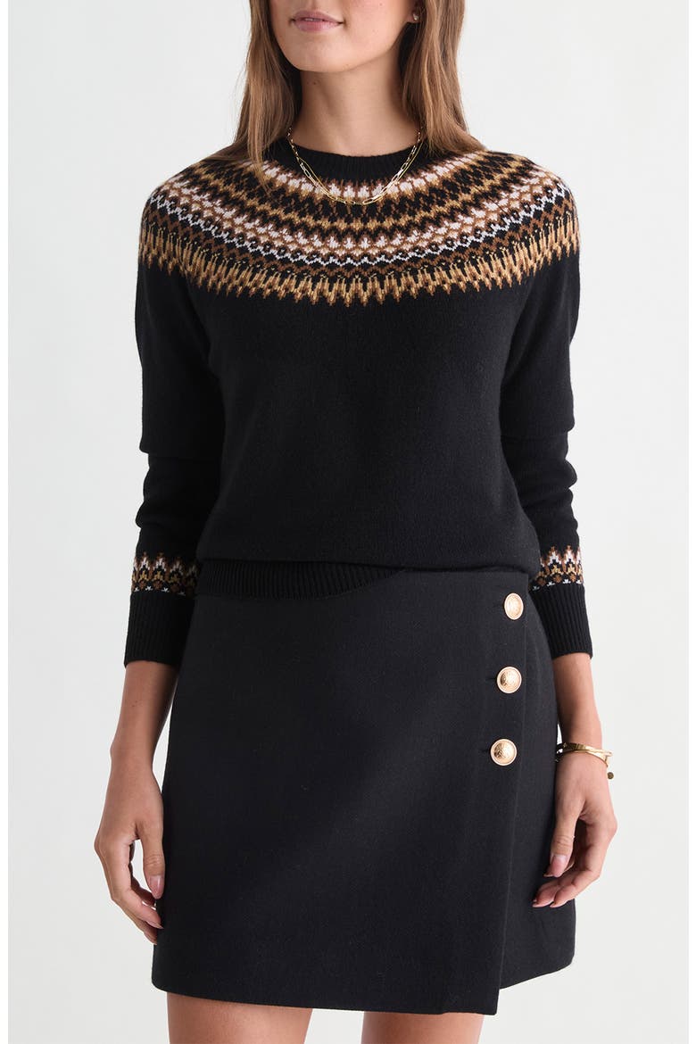 Fair Isle Crewneck Sweater, Main, color, JET BLACK