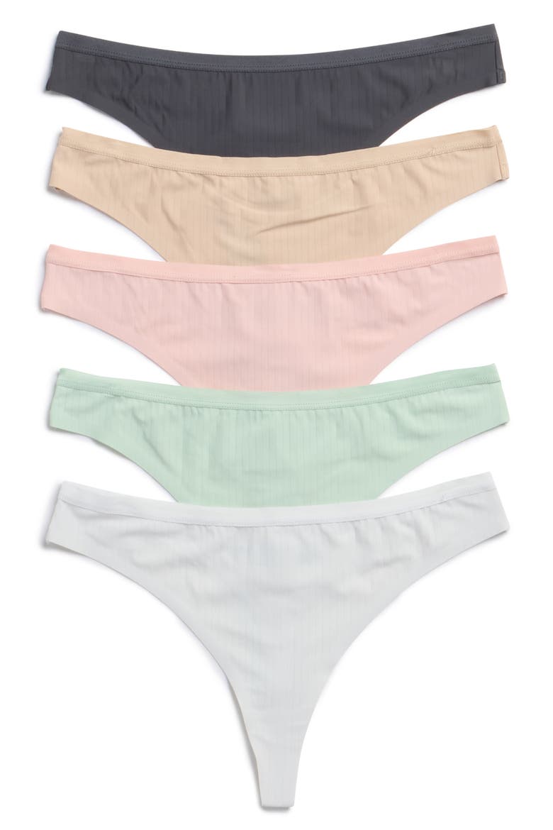 Chrissy Assorted 5-Pack Thongs, Main, color, BASICS