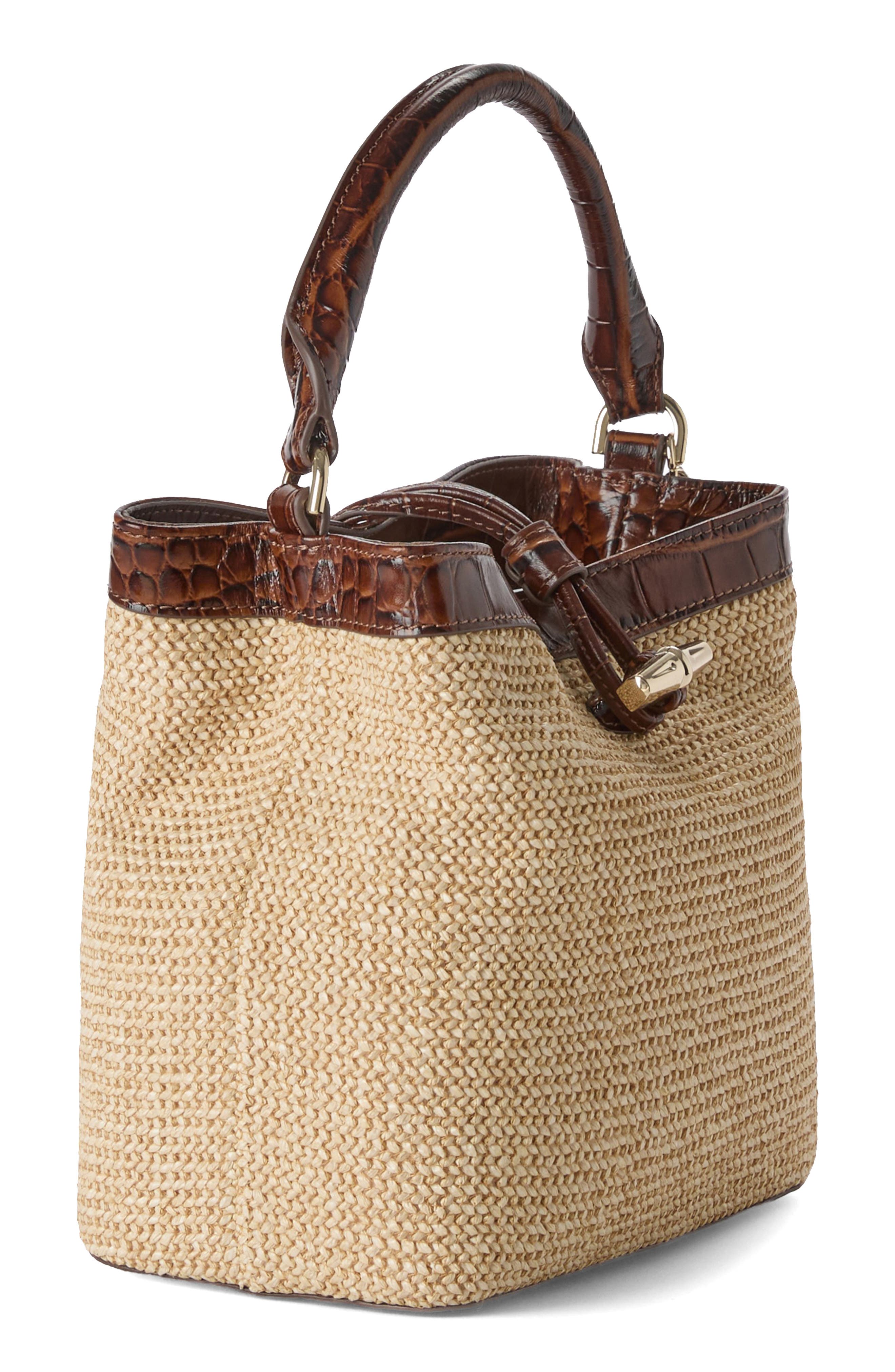 Brahmin Mini Amelia Embossed Leather Top Handle Bucket Bag, Alternate, color, Pecan