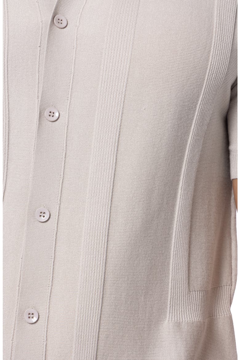Textured Short Sleeve Button-Up Sweater, Alternate, color, OATMEAL