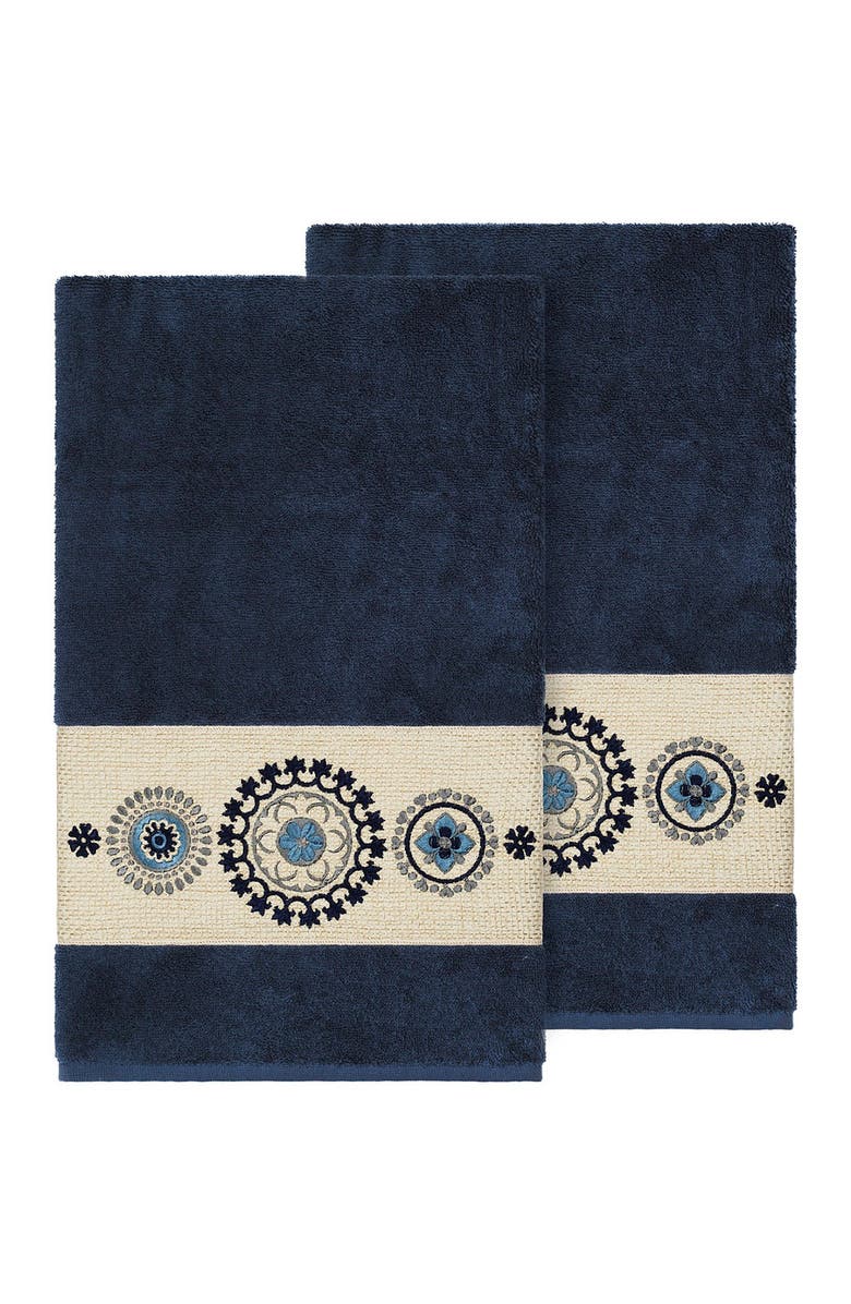 Linum Home Textiles Turkish Cotton Geometric Design Bath Towel - Midnight Blue - Set of 2, Alternate, color, Midnight Blue
