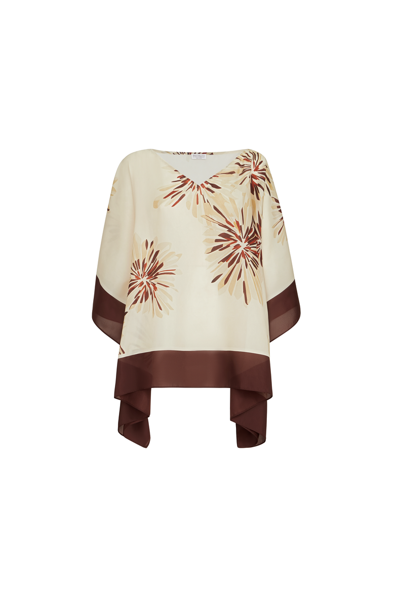 Bloom print poncho-style top, Alternate, color, Beige
