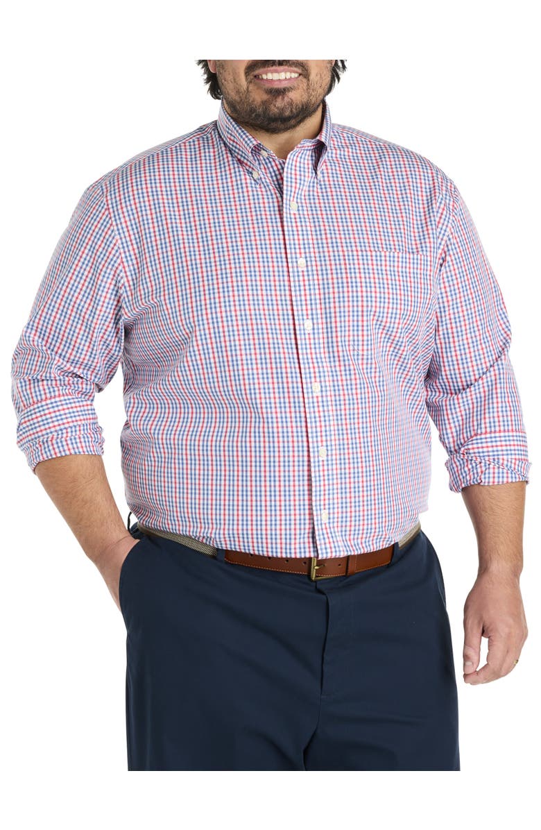 Brooks Brothers Big & Tall Non-Iron Multi Gingham Sport Shirt, Main, color, Navy Red