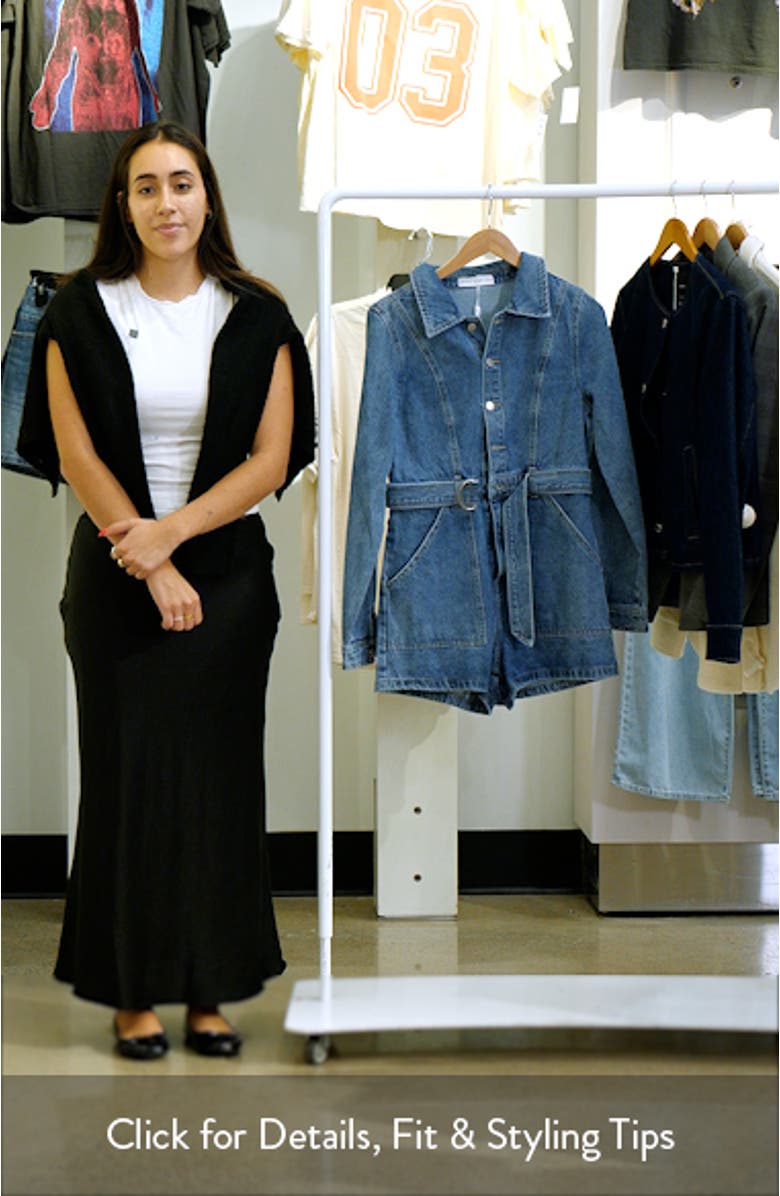 Brady Belted Denim Long Sleeve Romper, sales video thumbnail