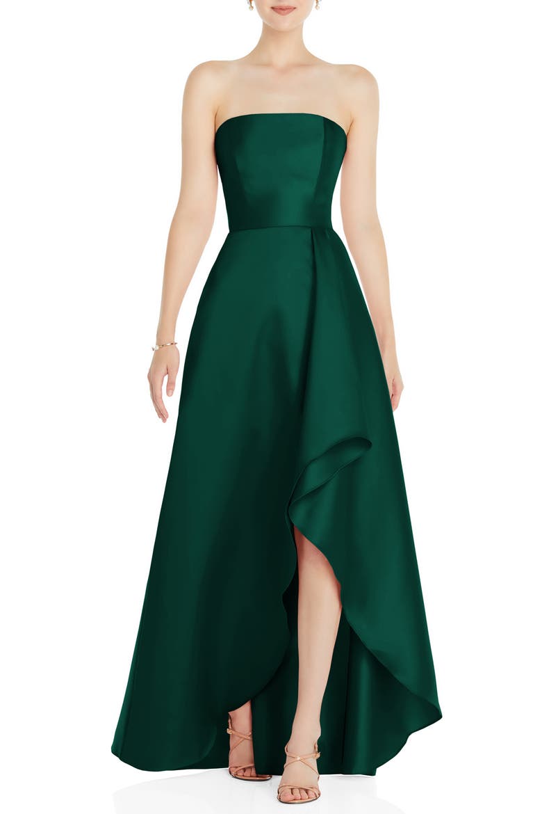 Strapless Satin Gown, Main, color, HUNTER GREEN