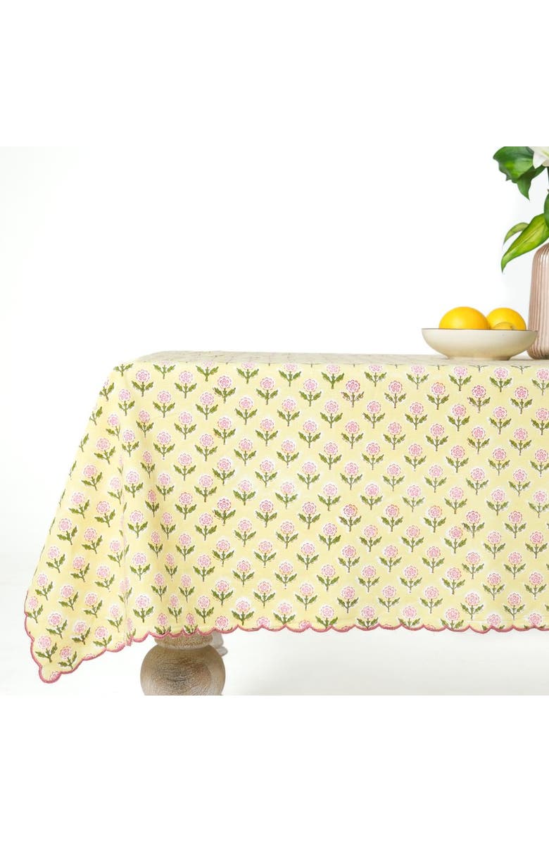 Inner Child Mona Scallop Embroidered Blockprint Tablecloth, Main, color, 70X120