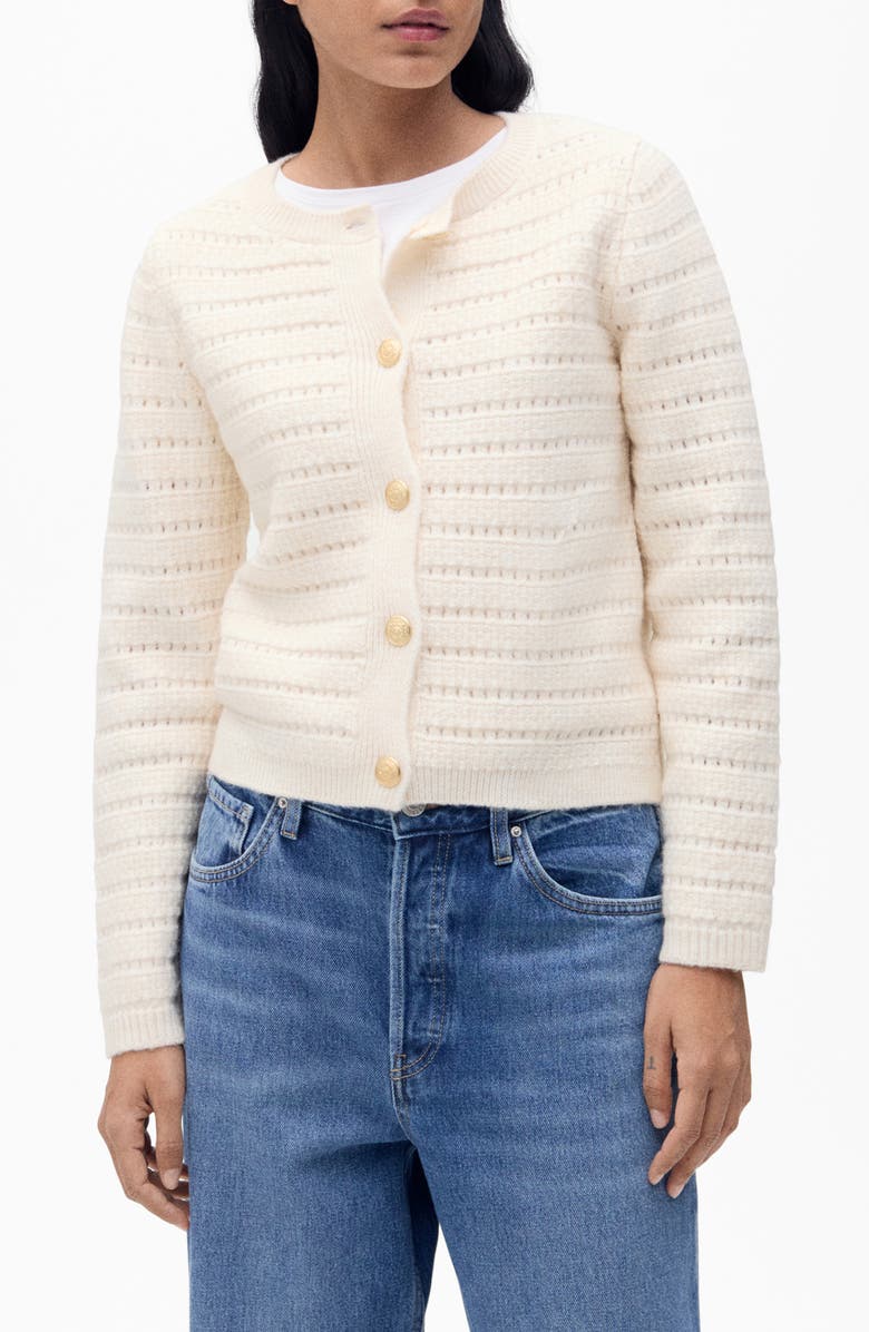 MANGO Open Stitch Cardigan, Main, color, Ecru