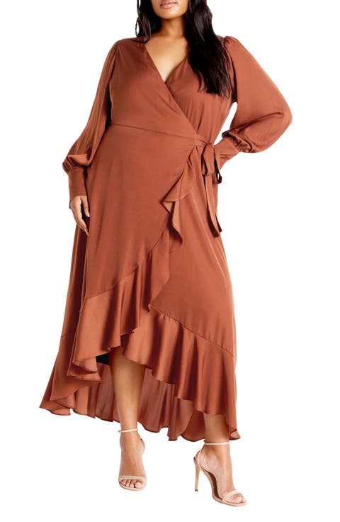 Marceline Long Sleeve Wrap Maxi Dress (Plus)