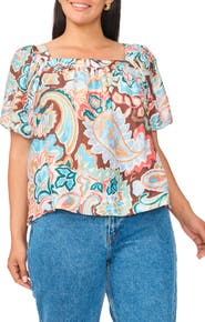 Vince Camuto Floral Short Sleeve Tiered Top