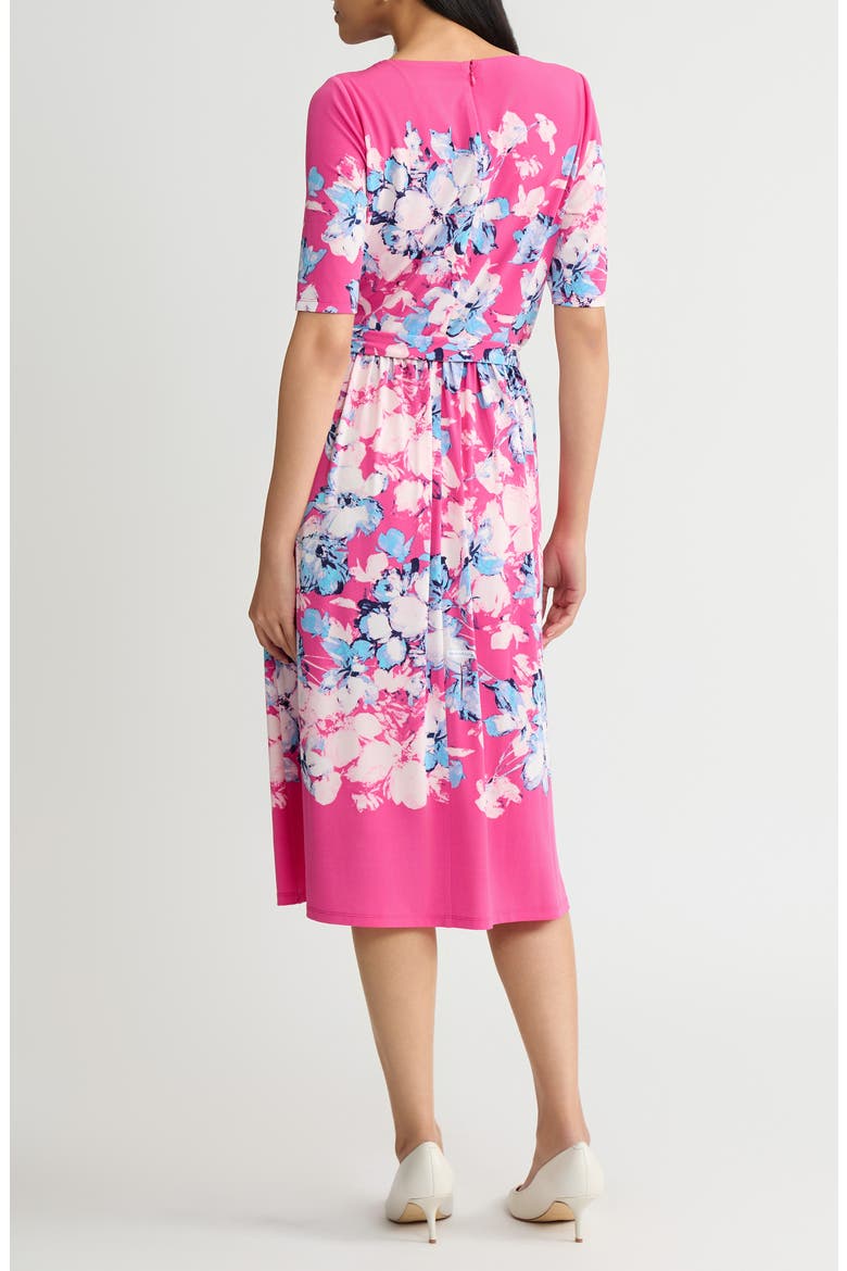 Floral Shirred Tie Belt Dress, Alternate, color, PINK PERFECTION MULTI