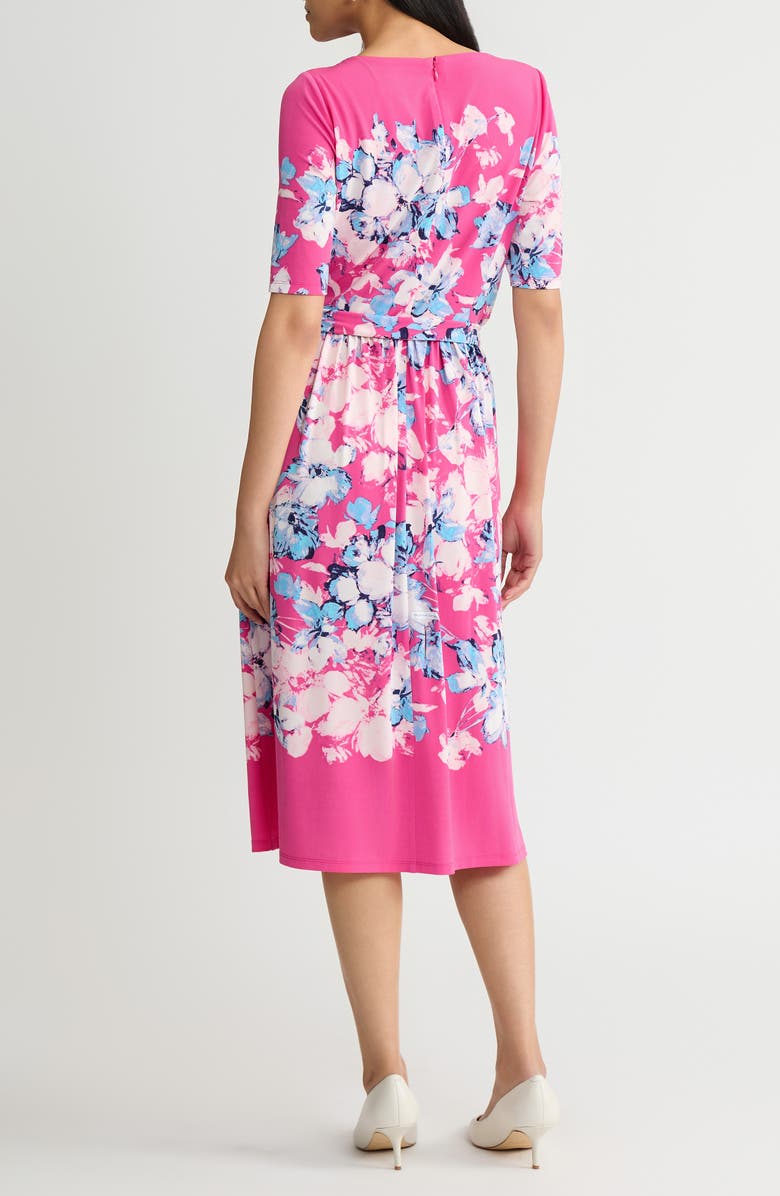 KASPER Floral Shirred Tie Belt Dress, Alternate, color, Pink Perfection Multi