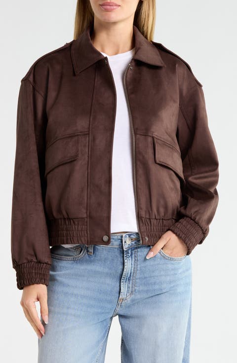 Faux Suede Bomber Jacket