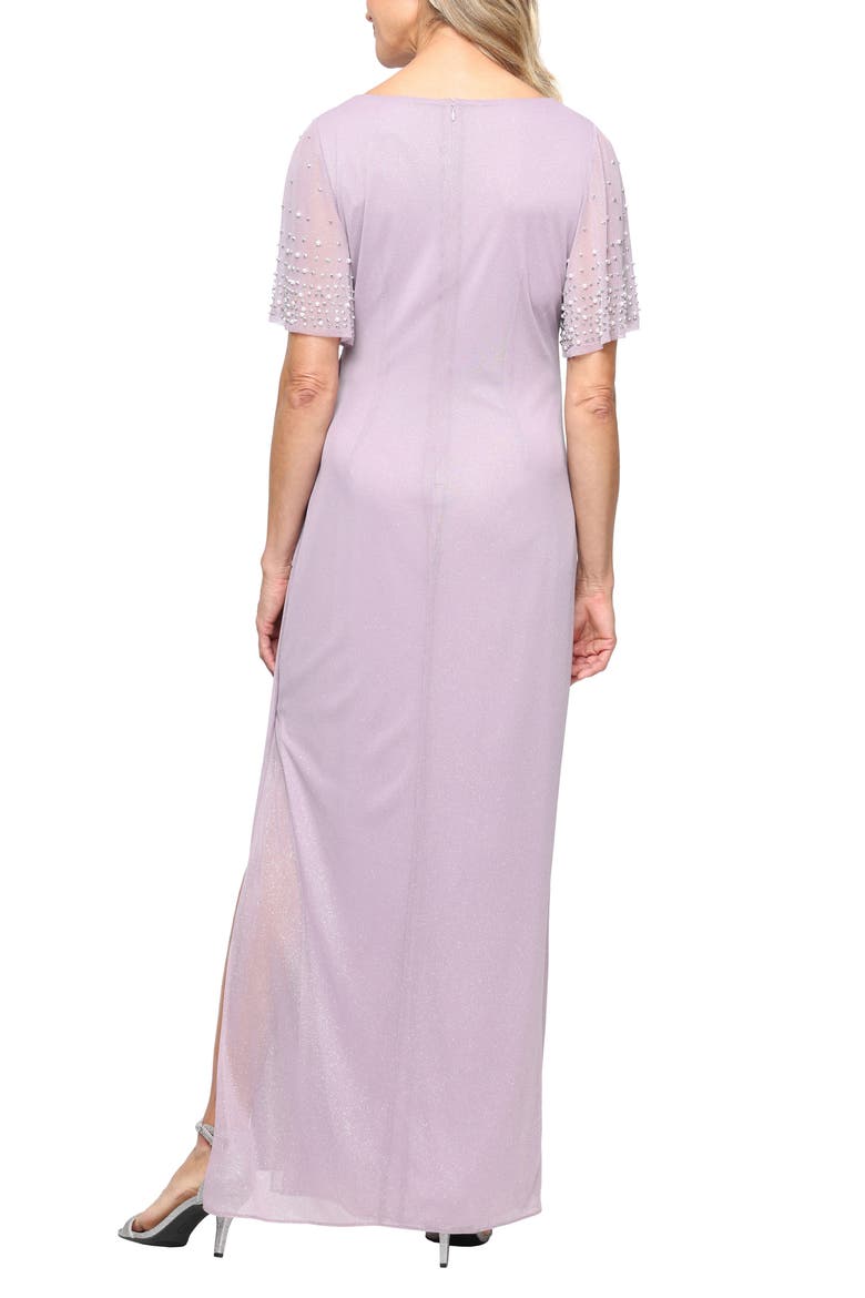Imitation Pearl Detail Metallic Gown, Alternate, color, MAUVE