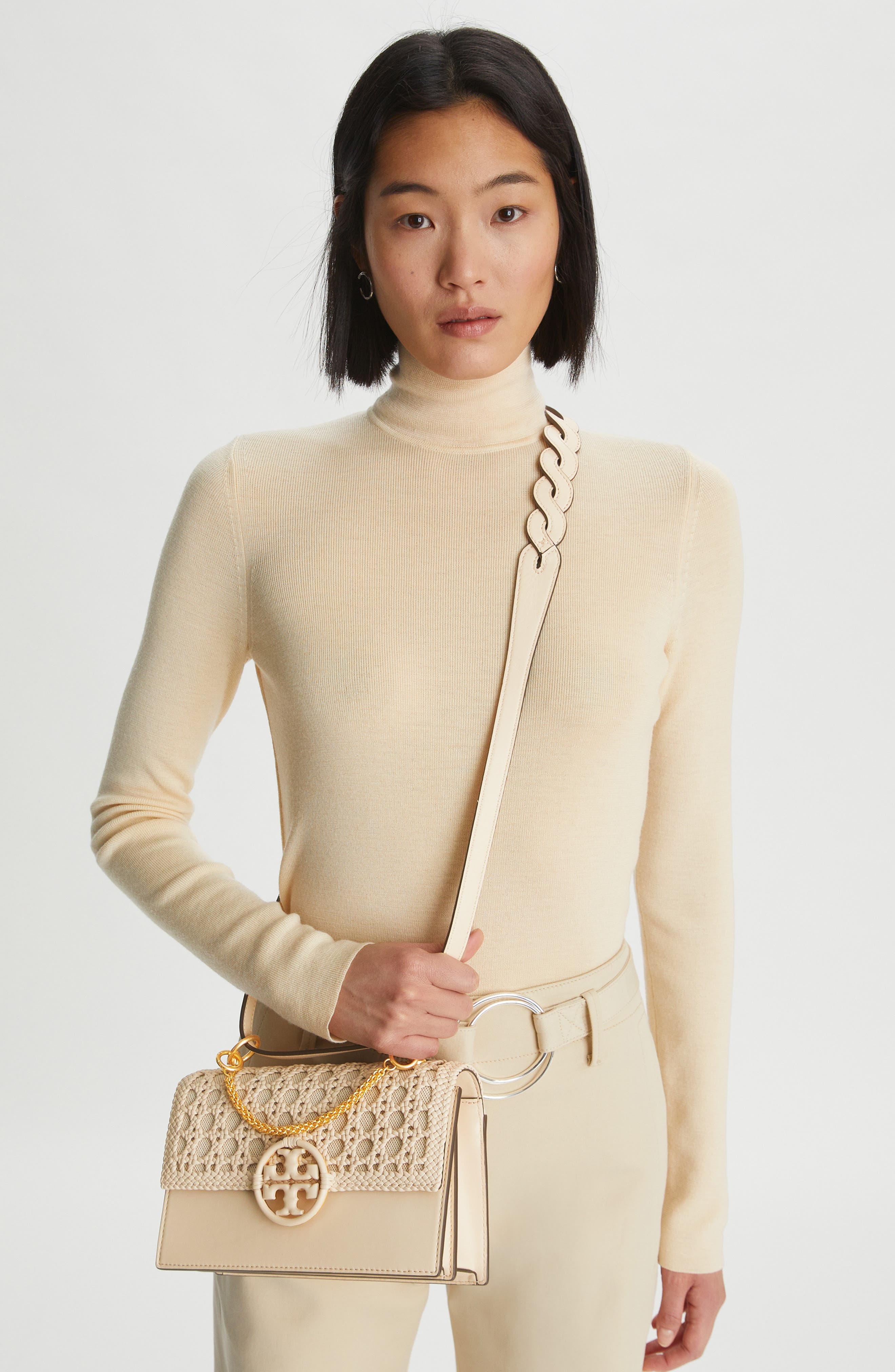 Tory Burch Miller Basketweave Leather Shoulder Bag, Alternate, color, 