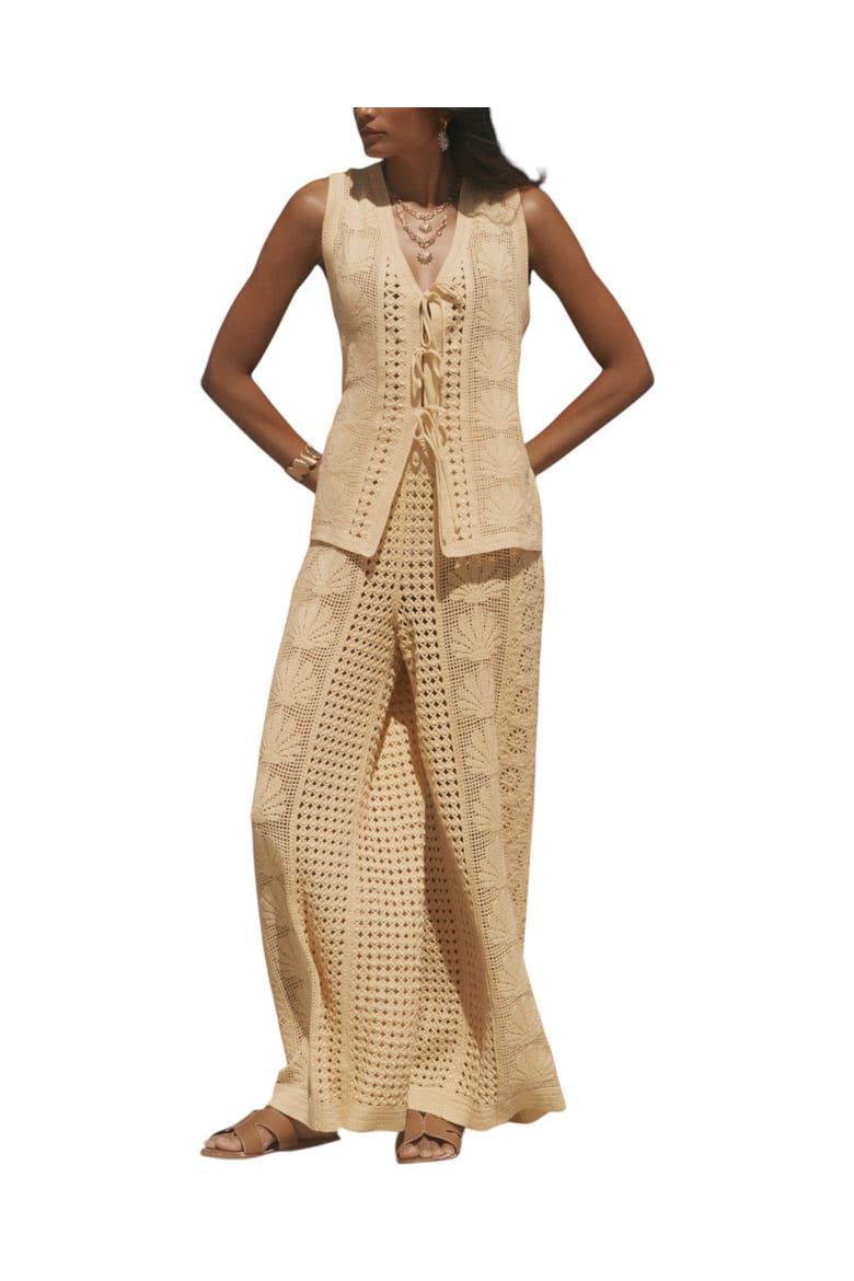 Crochet Knit Trousers, Main, color, Yellow